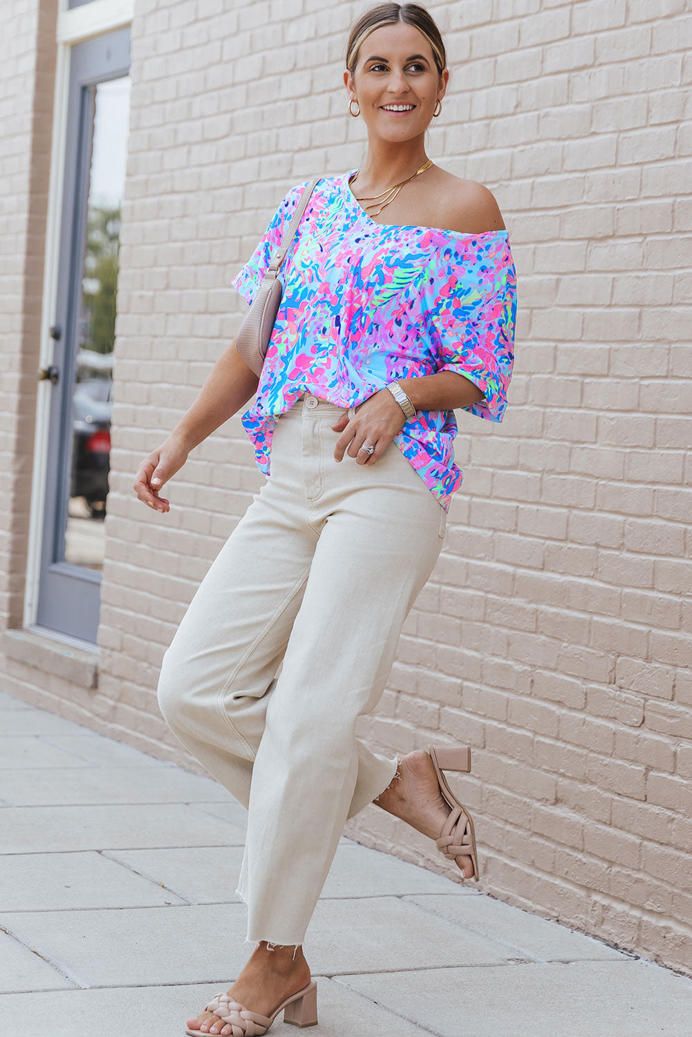 Pink Loose Painted Floral Tee