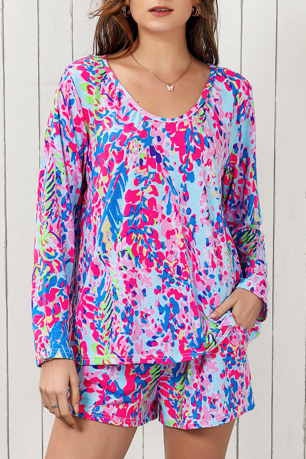 Pink Loose Painted Floral Tee