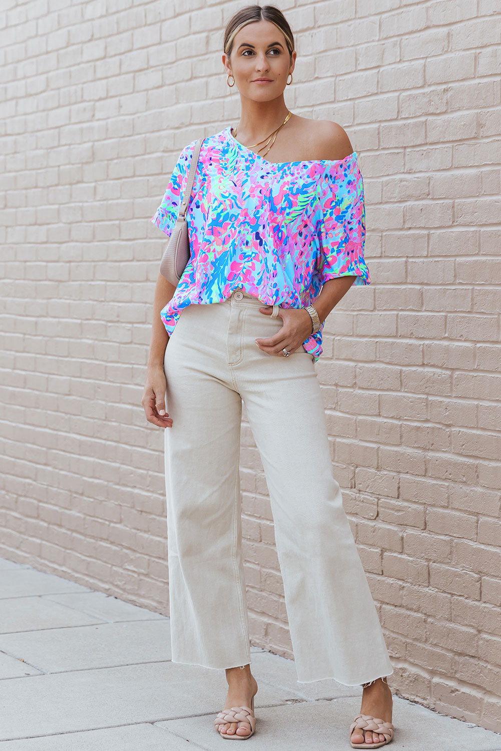 Pink Loose Painted Floral Tee