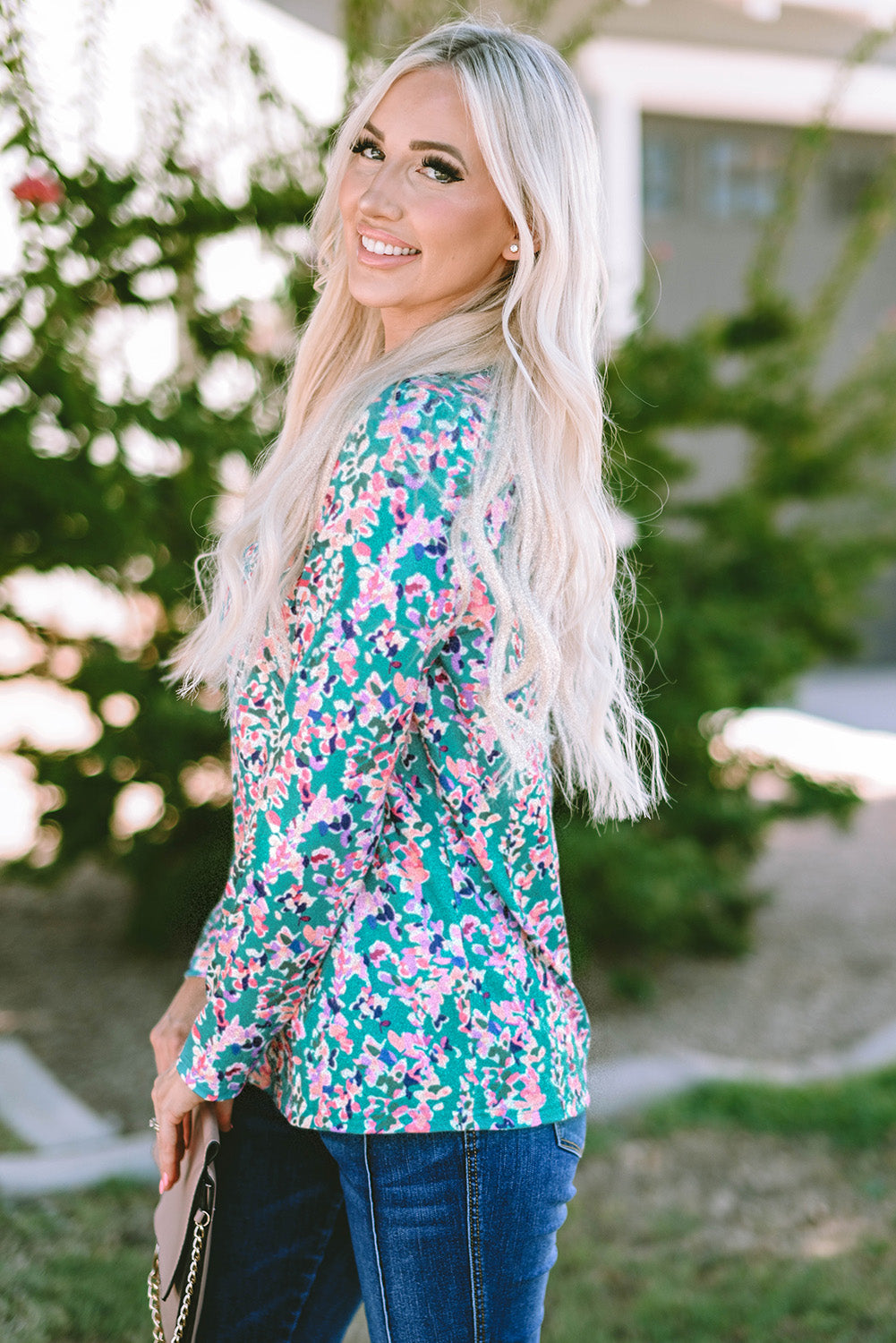 Wrap V Neck Floral Maxi Dress