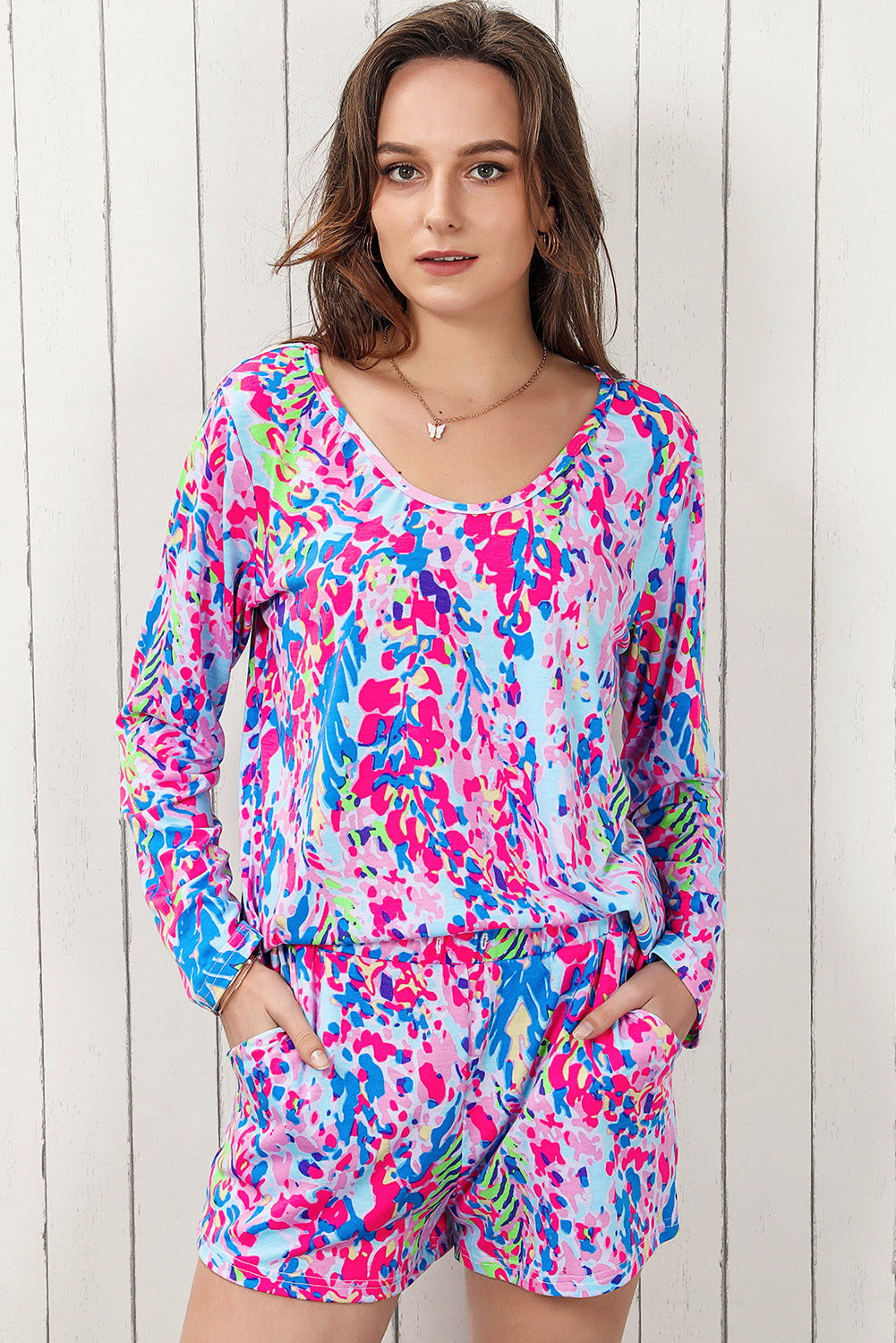Pink Loose Painted Floral Tee