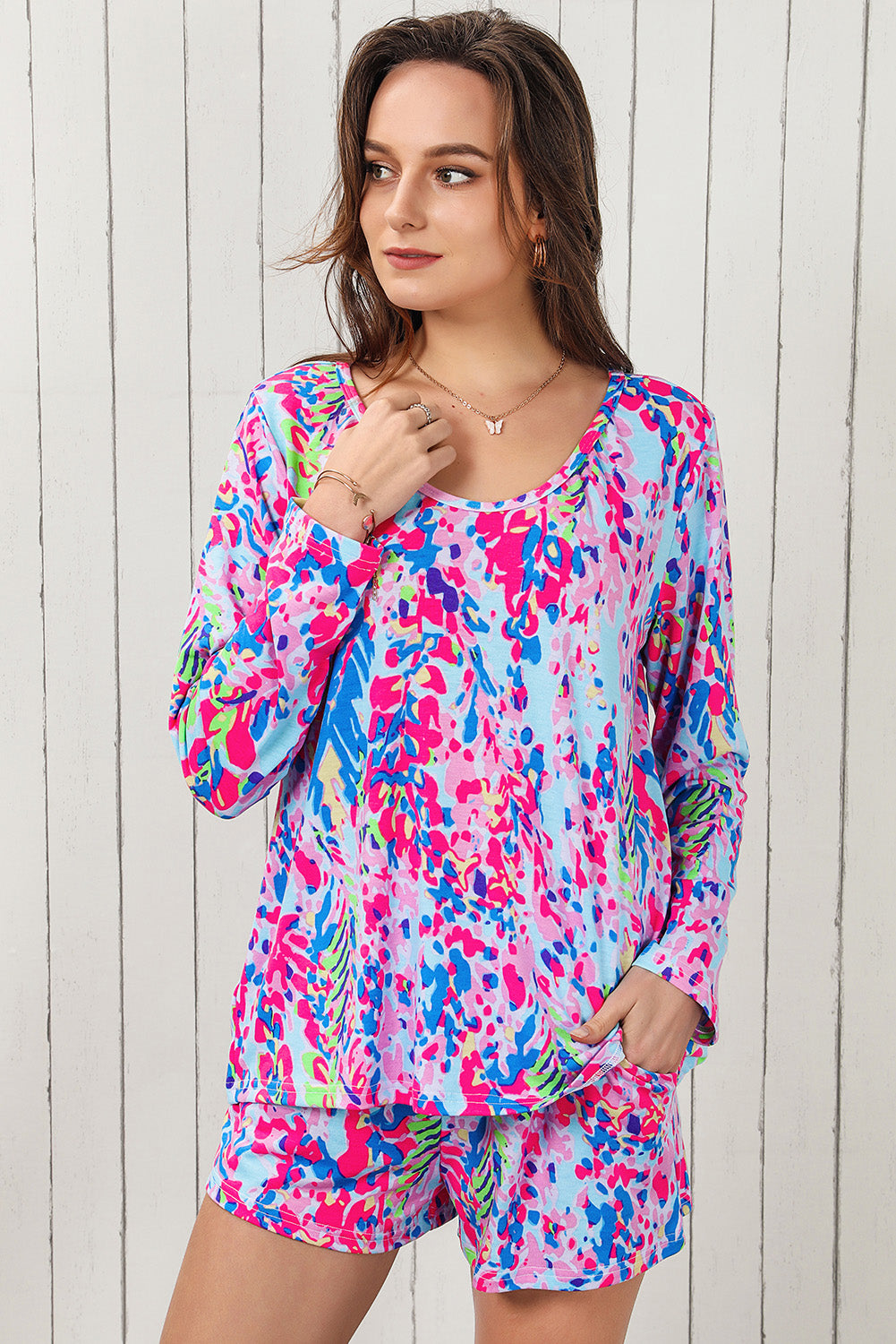Pink Loose Painted Floral Tee