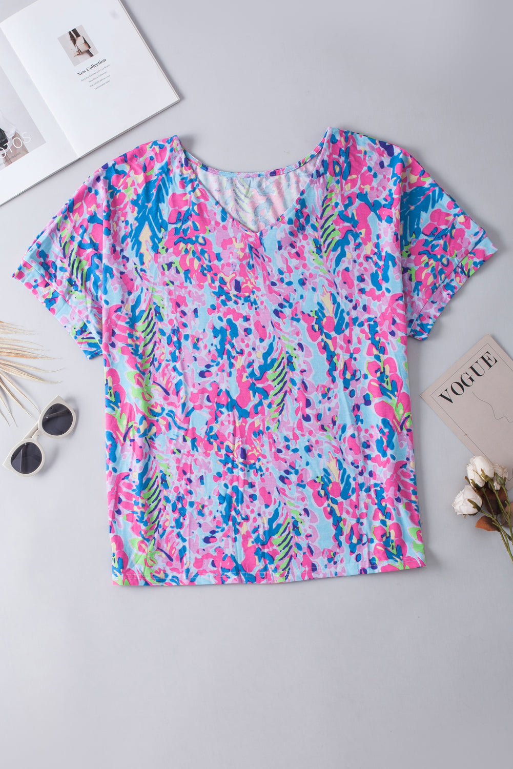 Pink Loose Painted Floral Tee