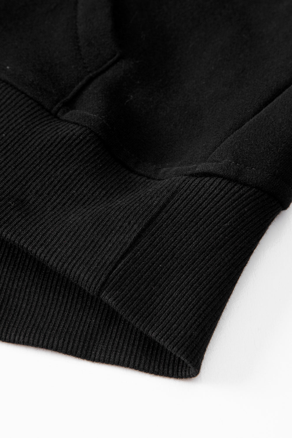 Black Zip Up Stand Collar Ribbed Thumbhole Sleeve Sweatshirt