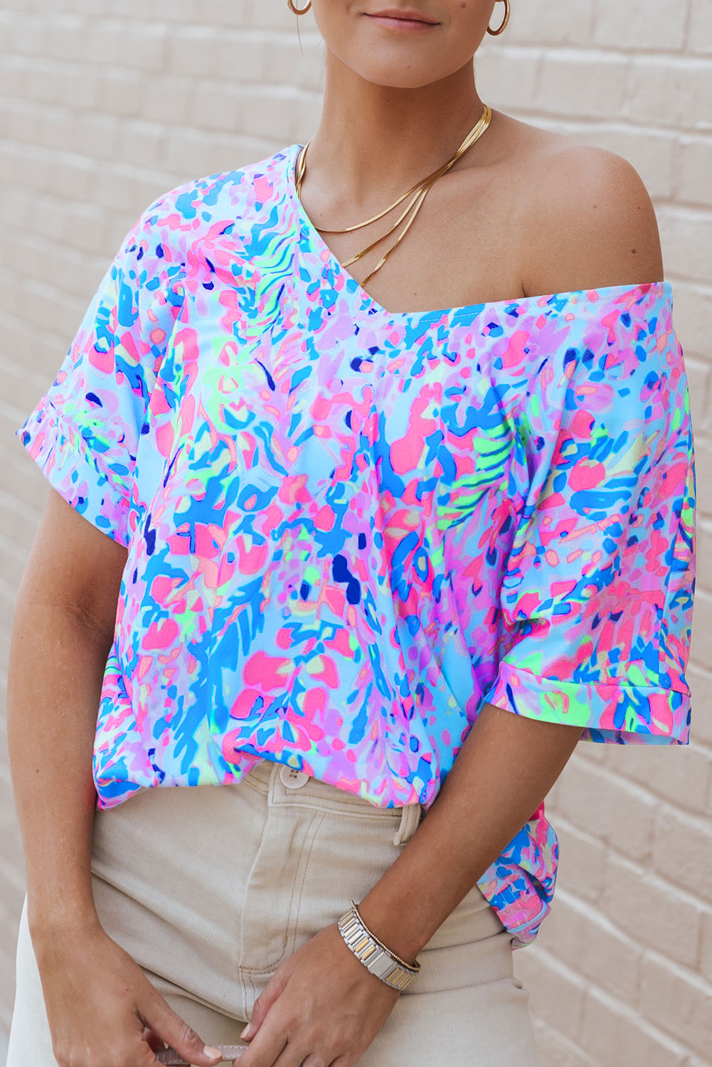 Pink Loose Painted Floral Tee