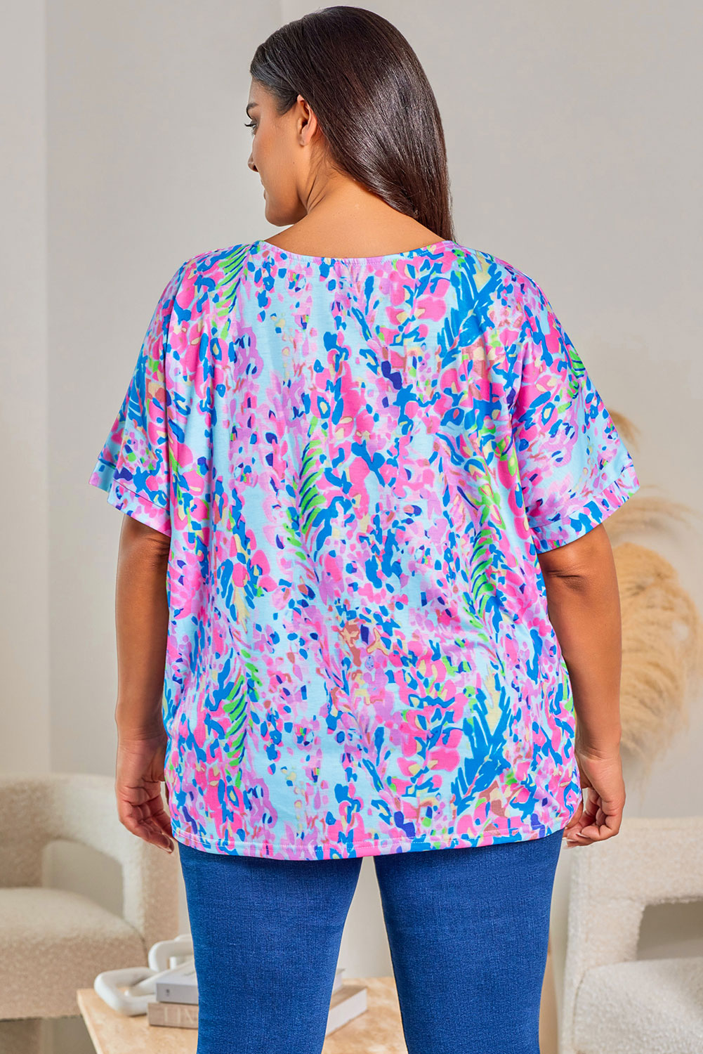 Pink Loose Painted Floral Tee