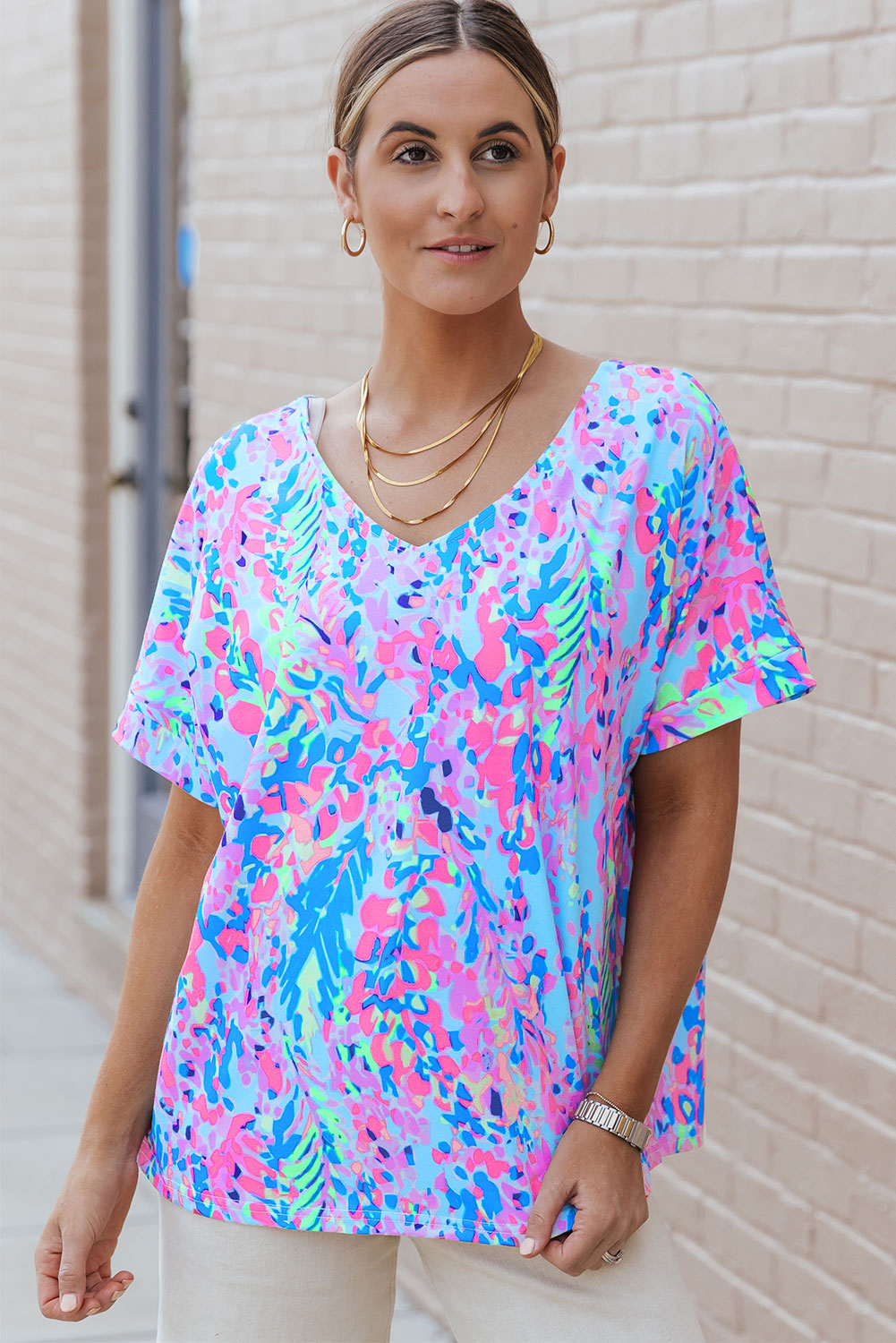 Pink Loose Painted Floral Tee