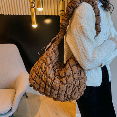 Drawstring Adjustable Strap Quilted Shoulder Bag